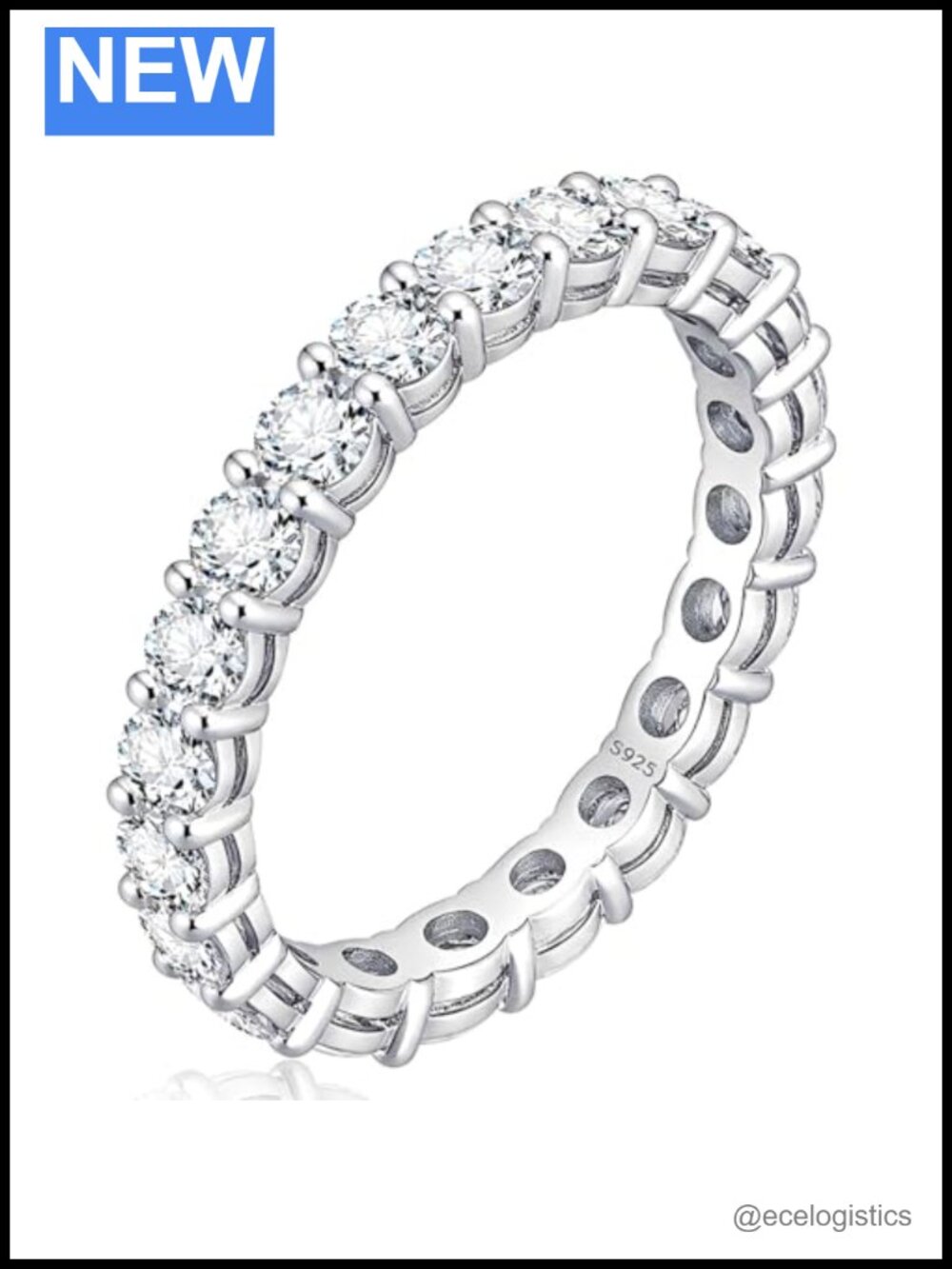 925 Sterling Silver 3mm Lab Grown Diamond Eternity Ring Wedding